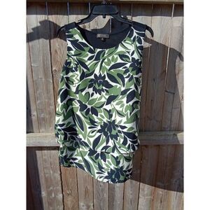 Women's Medium Tank Top Black & Leaf Print DG2 by Diane Gilman